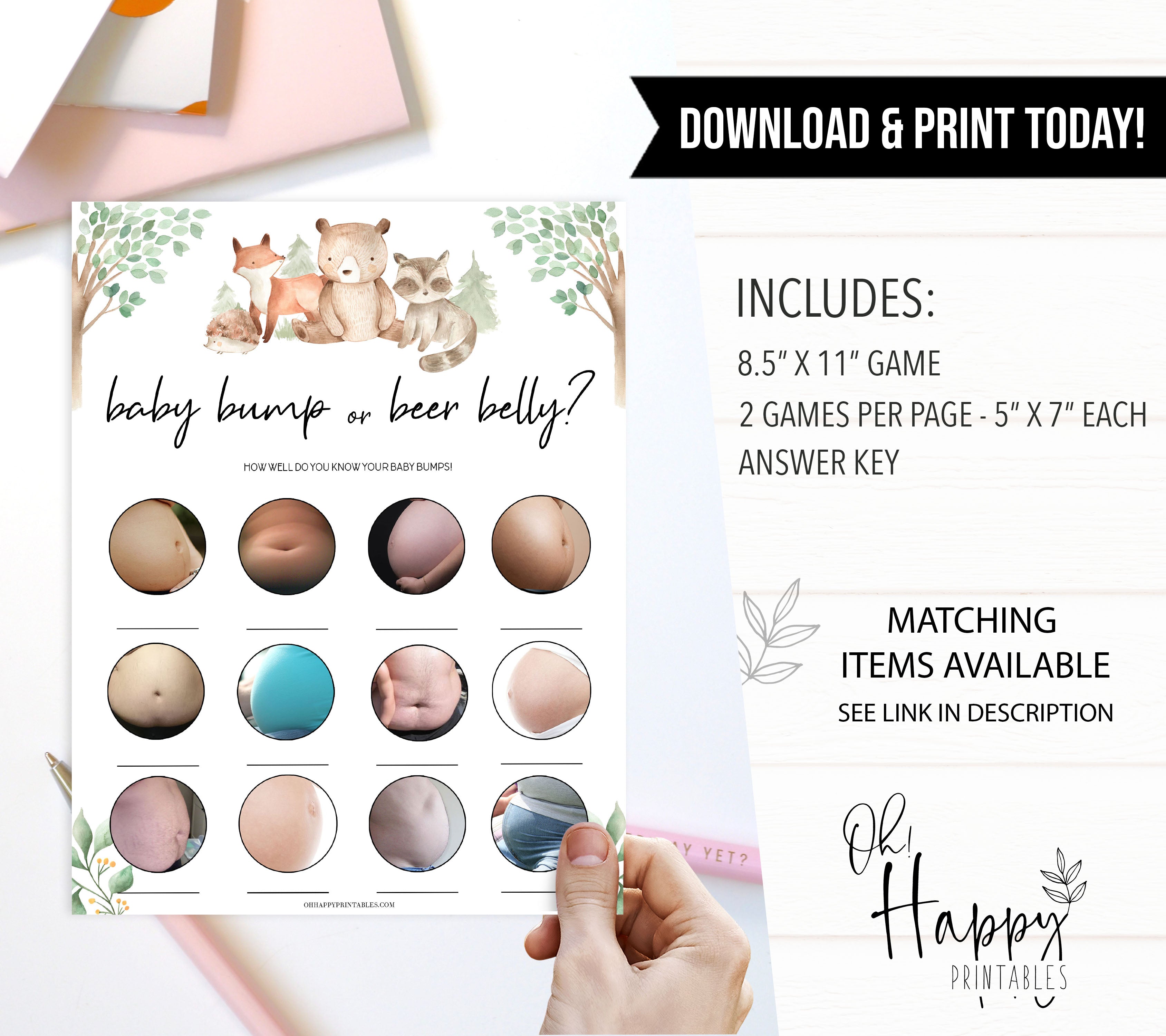 baby bump or beer belly games, Printable baby shower games, woodland animals baby games, baby shower games, fun baby shower ideas, top baby shower ideas, woodland baby shower, baby shower games, fun woodland animals baby shower ideas