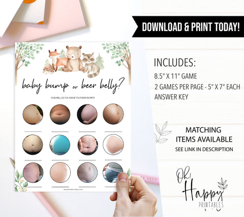 baby bump or beer belly games, Printable baby shower games, woodland animals baby games, baby shower games, fun baby shower ideas, top baby shower ideas, woodland baby shower, baby shower games, fun woodland animals baby shower ideas