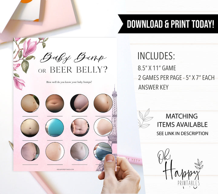 baby bump or beer belly game, Parisian baby shower games, printable baby shower games, Paris baby shower games, fun baby shower games