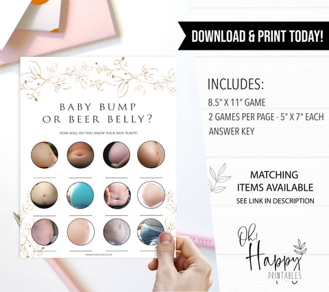 baby bump or beer belly game, Printable baby shower games, gold leaf baby games, baby shower games, fun baby shower ideas, top baby shower ideas, gold leaf baby shower, baby shower games, fun gold leaf baby shower ideas