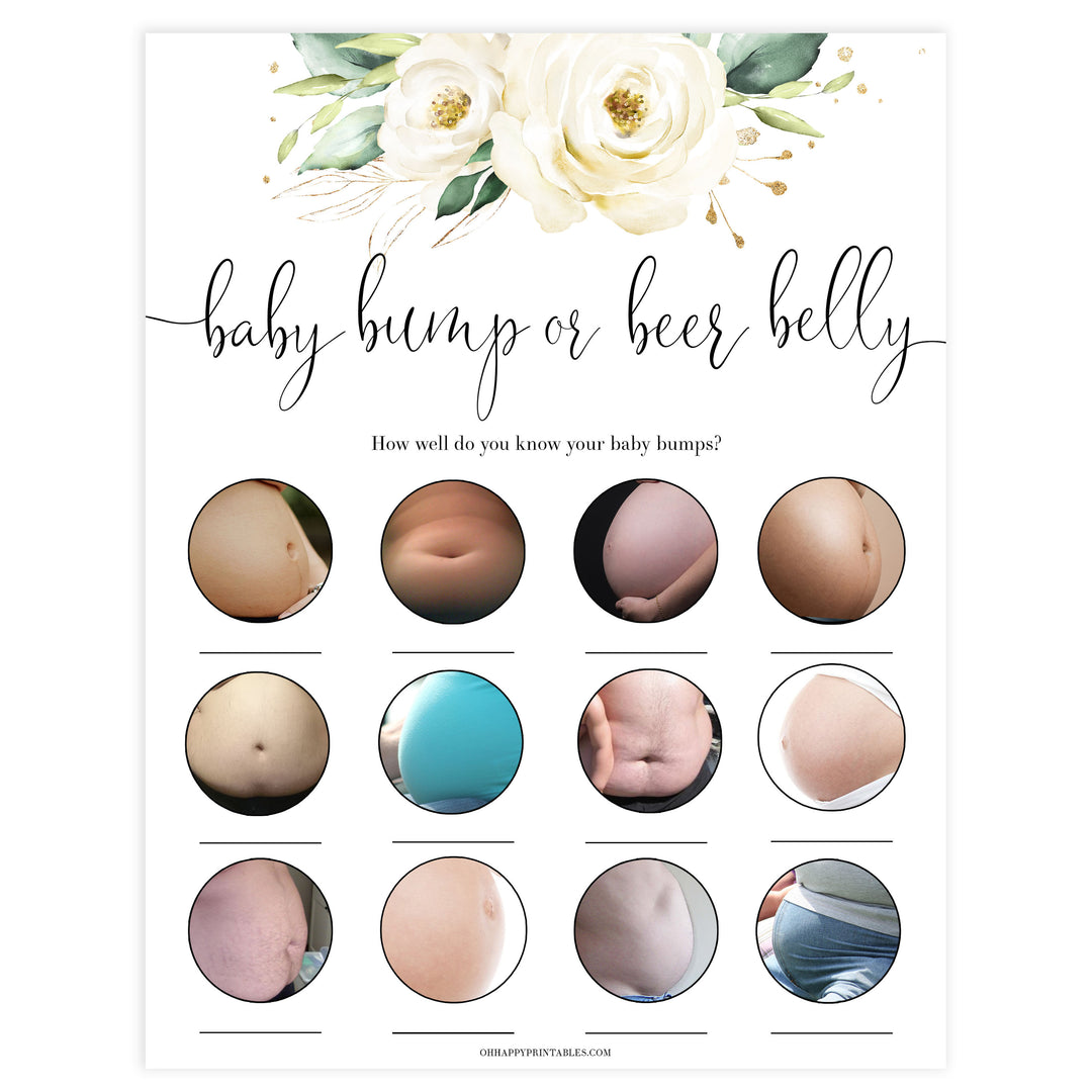 baby bump or beer belly game, Printable baby shower games, shite floral baby games, baby shower games, fun baby shower ideas, top baby shower ideas, floral baby shower, baby shower games, fun floral baby shower ideas