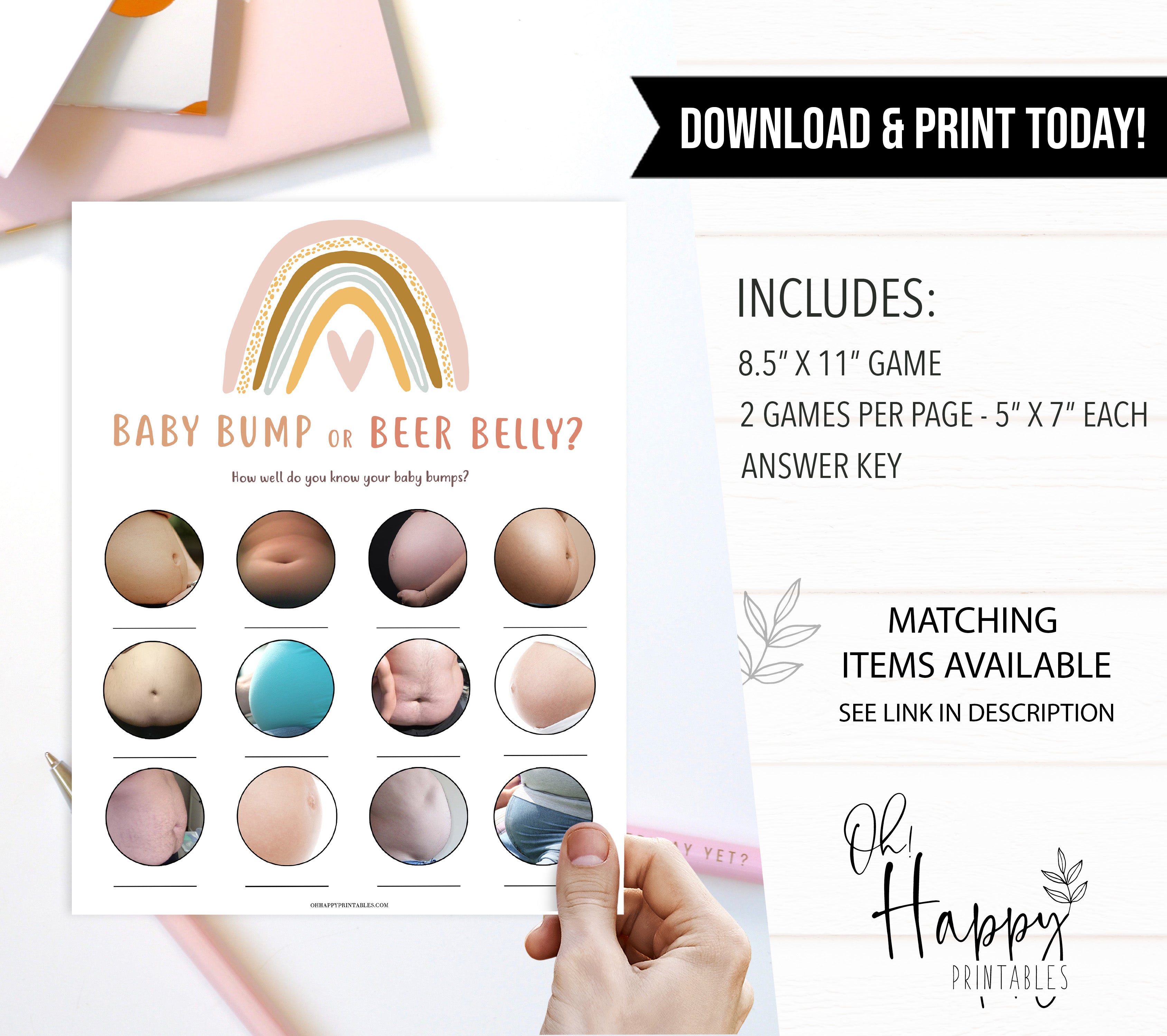 baby bump or beer belly baby game, Printable baby shower games, boho rainbow baby games, baby shower games, fun baby shower ideas, top baby shower ideas, boho rainbow baby shower, baby shower games, fun boho rainbow baby shower ideas
