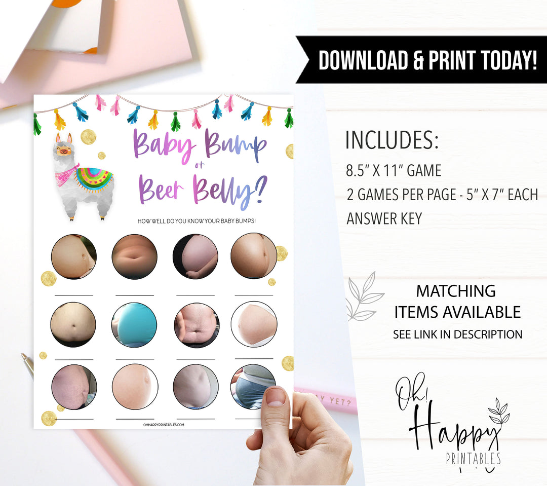 baby bump or beer belly game, Printable baby shower games, llama fiesta fun baby games, baby shower games, fun baby shower ideas, top baby shower ideas, Llama fiesta shower baby shower, fiesta baby shower ideas