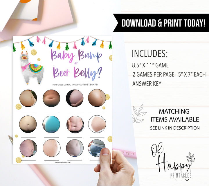 baby bump or beer belly game, Printable baby shower games, llama fiesta fun baby games, baby shower games, fun baby shower ideas, top baby shower ideas, Llama fiesta shower baby shower, fiesta baby shower ideas