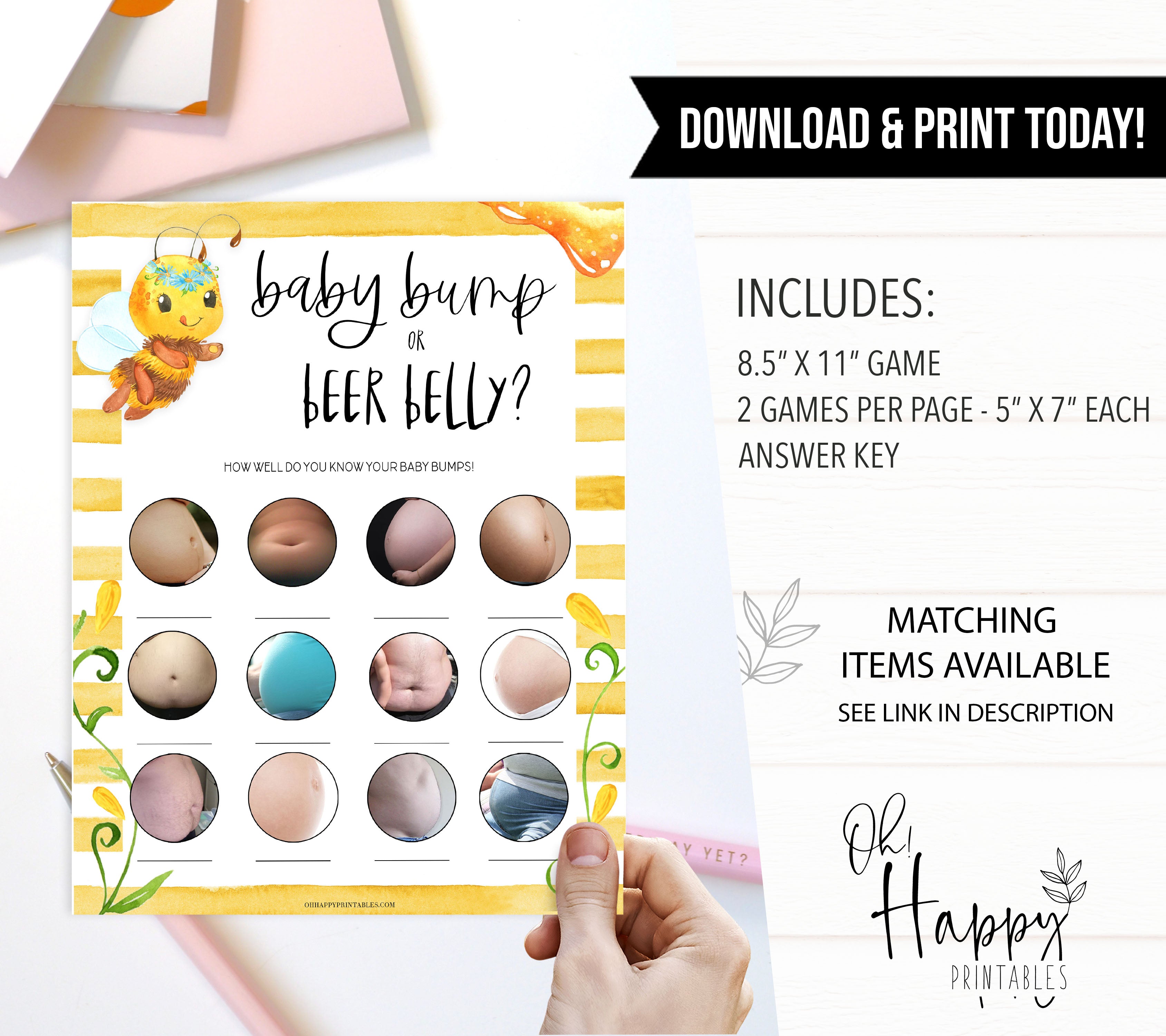 baby bump or beer belly Printable baby shower games, mommy bee fun baby games, baby shower games, fun baby shower ideas, top baby shower ideas, mommy to bee baby shower, friends baby shower ideas