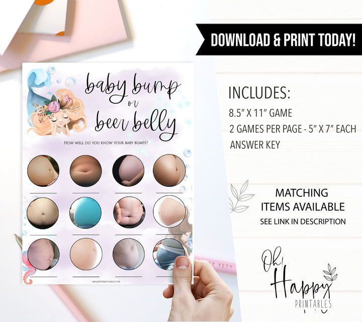 baby bump or beer belly game, Printable baby shower games, little mermaid baby games, baby shower games, fun baby shower ideas, top baby shower ideas, little mermaid baby shower, baby shower games, pink hearts baby shower ideas