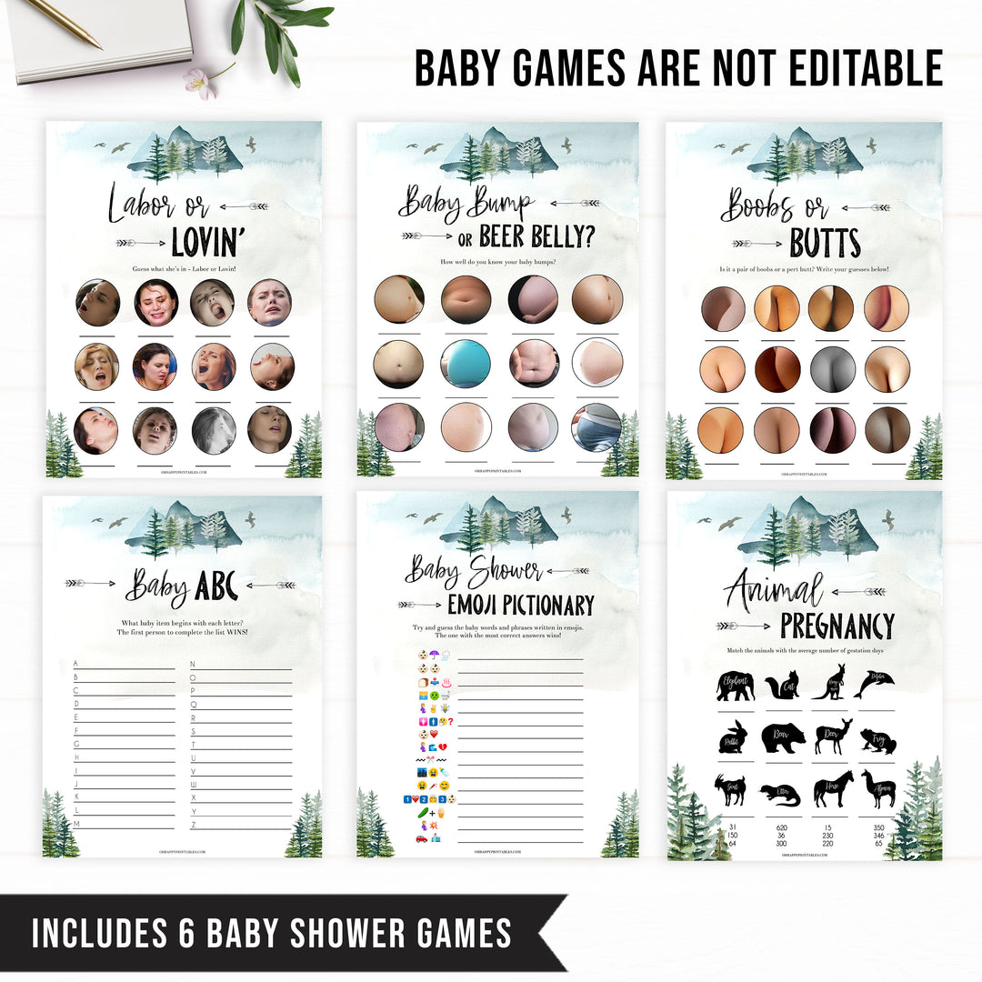 full baby shower bundle, baby shower games, baby welcome sign, mega baby shower bundle, adventure awaits baby shower