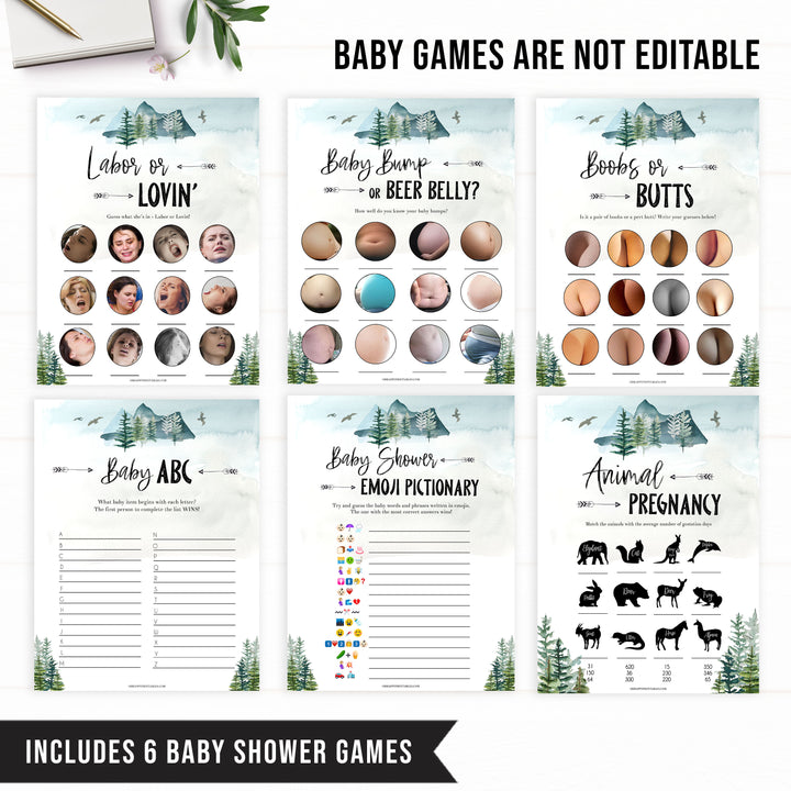 full baby shower bundle, baby shower games, baby welcome sign, mega baby shower bundle, adventure awaits baby shower