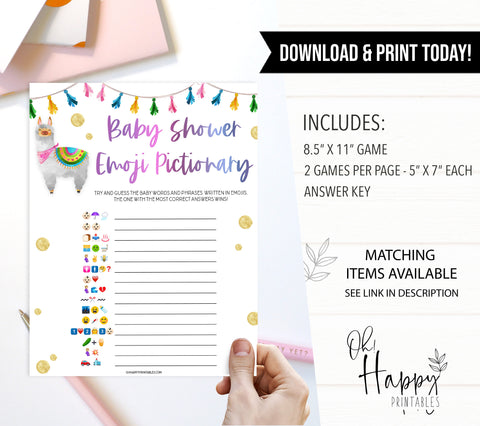 baby shower emoji pictionary game, Printable baby shower games, llama fiesta fun baby games, baby shower games, fun baby shower ideas, top baby shower ideas, Llama fiesta shower baby shower, fiesta baby shower ideas