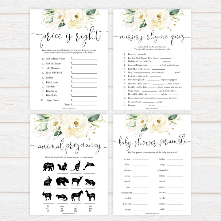 10 baby shower games, 10 baby games bundle, Printable baby shower games, shite floral baby games, baby shower games, fun baby shower ideas, top baby shower ideas, floral baby shower, baby shower games, fun floral baby shower ideas