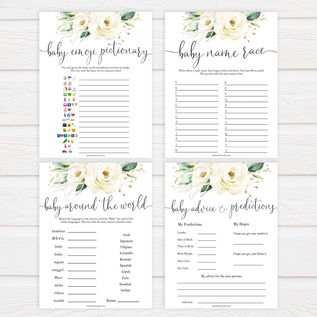 10 baby shower games, 10 baby games bundle, Printable baby shower games, shite floral baby games, baby shower games, fun baby shower ideas, top baby shower ideas, floral baby shower, baby shower games, fun floral baby shower ideas