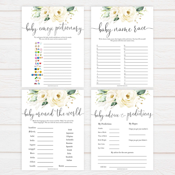10 baby shower games, 10 baby games bundle, Printable baby shower games, shite floral baby games, baby shower games, fun baby shower ideas, top baby shower ideas, floral baby shower, baby shower games, fun floral baby shower ideas