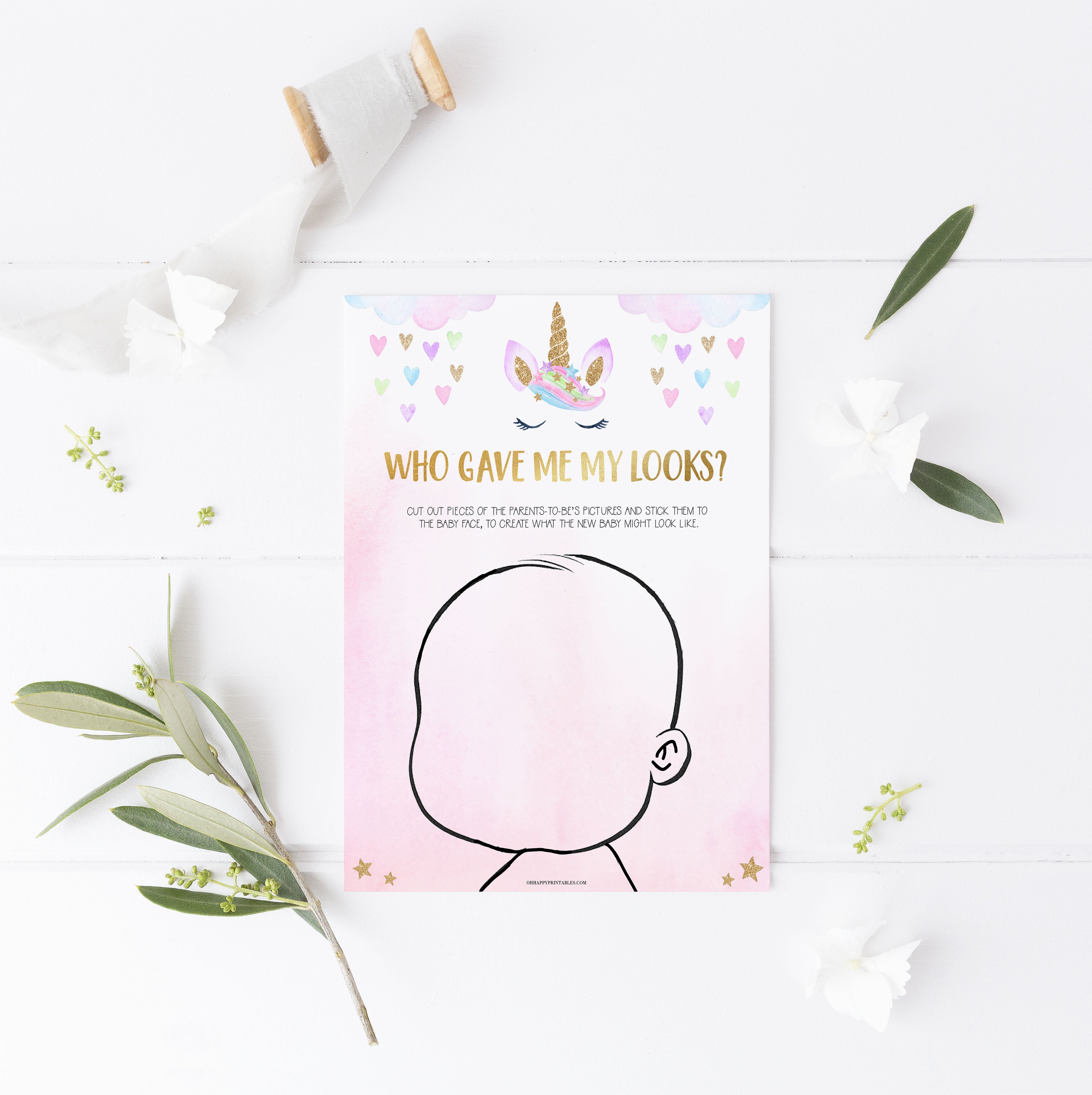 baby looks game, who will baby look like, printable baby shower games, unicorn baby shower games,