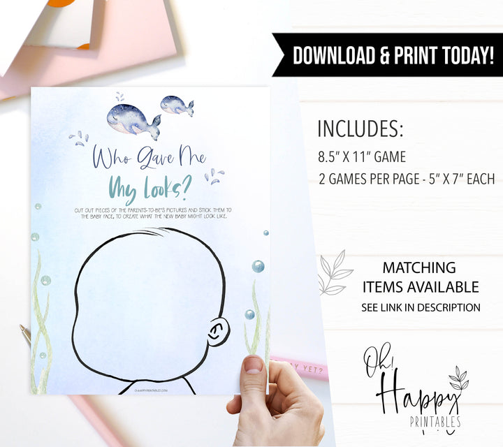 who gave me my looks game, Printable baby shower games, whale baby games, baby shower games, fun baby shower ideas, top baby shower ideas, whale baby shower, baby shower games, fun whale baby shower ideas