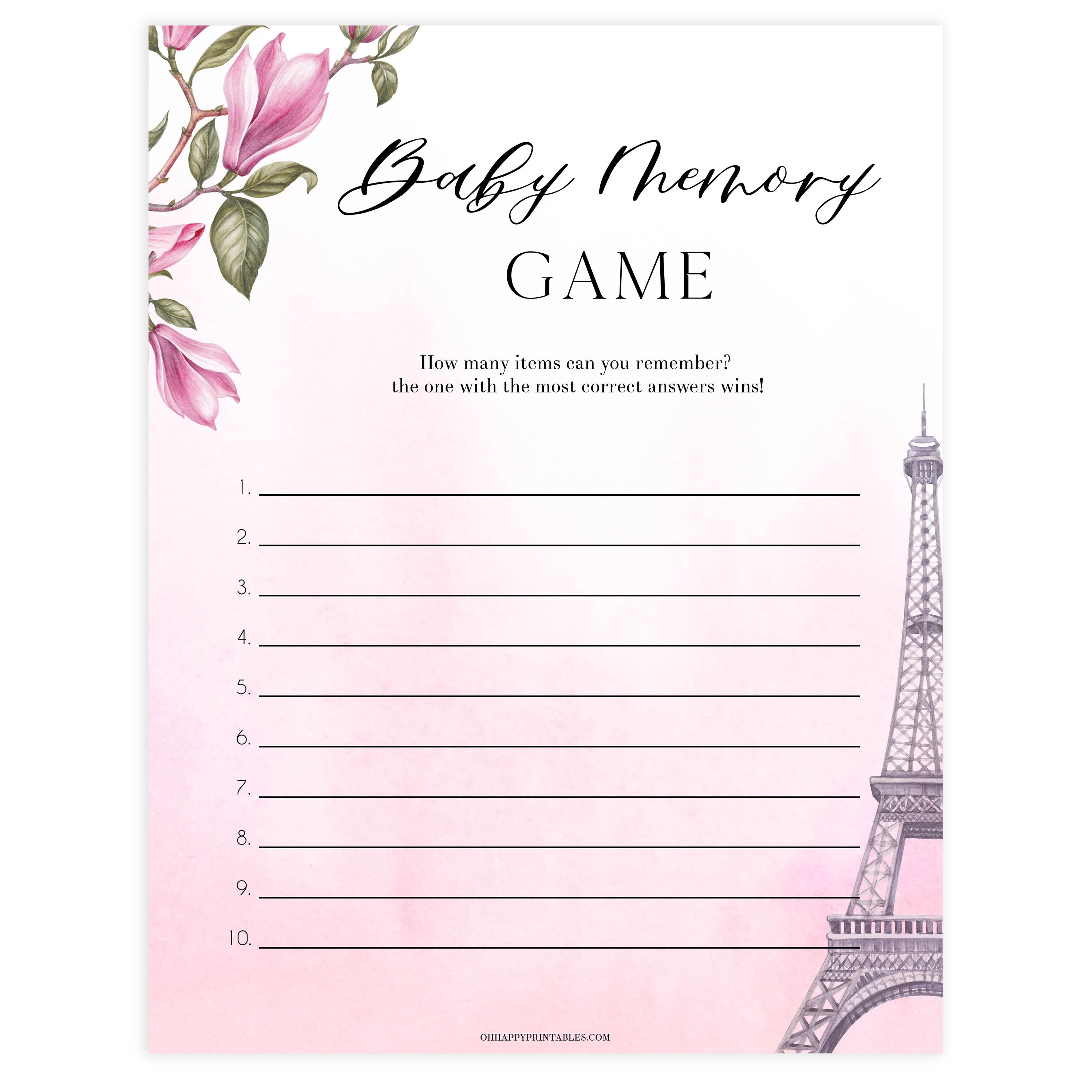 baby memory game, Parisian baby shower games, printable baby shower games, Paris baby shower games, fun baby shower games