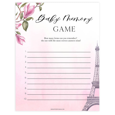 baby memory game, Parisian baby shower games, printable baby shower games, Paris baby shower games, fun baby shower games