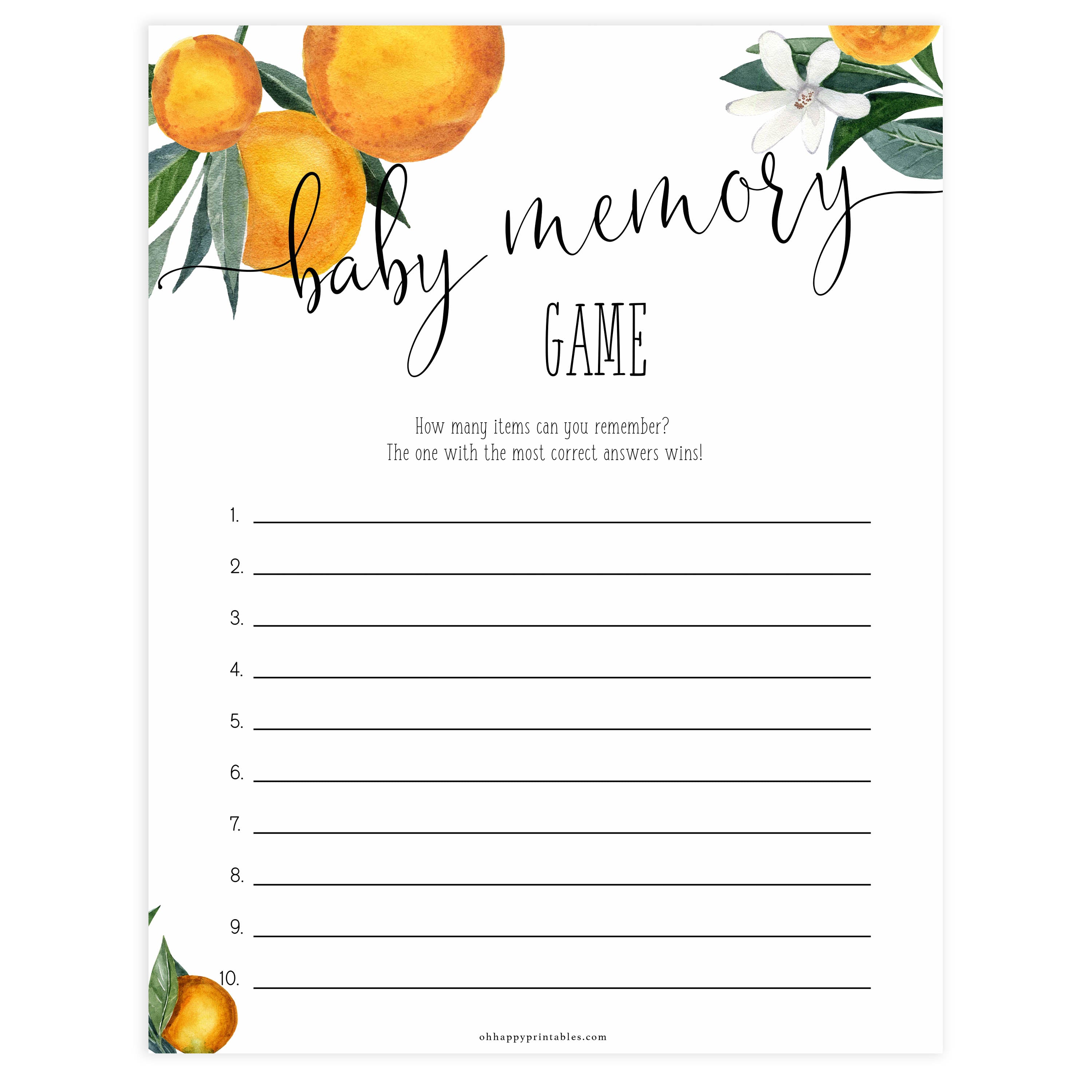 baby list memory game,  Printable baby shower games, little cutie baby games, baby shower games, fun baby shower ideas, top baby shower ideas, little cutie baby shower, baby shower games, fun little cutie baby shower ideas, citrus baby shower games, citrus baby shower, orange baby shower