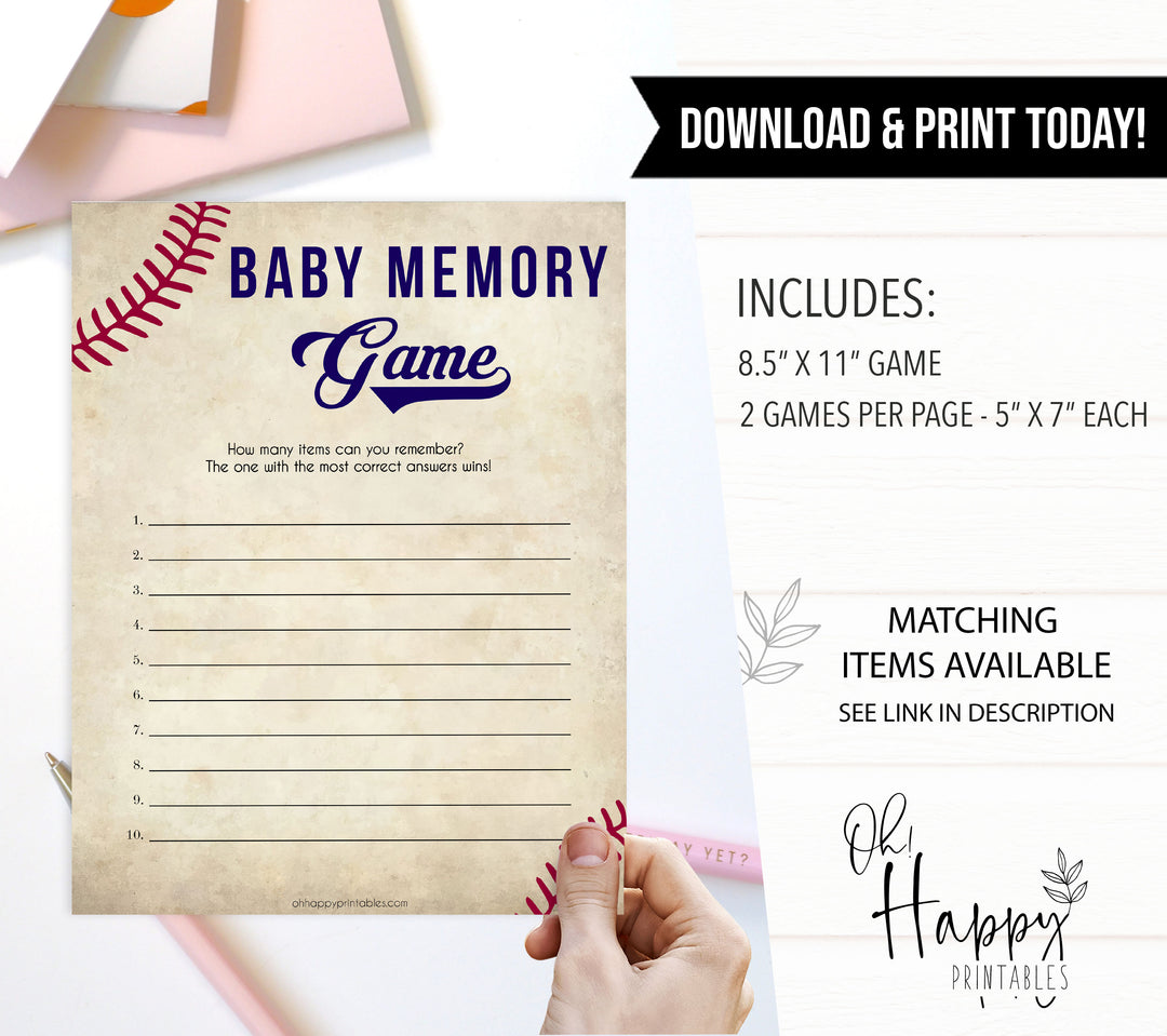 Baby Memory Game Baseball, Printable Baby Shower Games, Baby Shower Memory Game, Baby Shower Games, Baby Guessing Game, Little Slugger, printable baby shower games, fun baby shower games, popular baby shower games