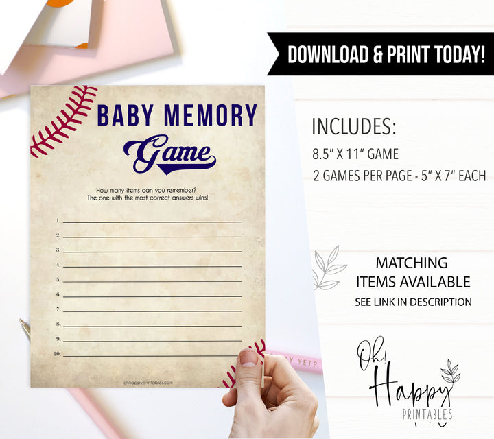 Baby Memory Game Baseball, Printable Baby Shower Games, Baby Shower Memory Game, Baby Shower Games, Baby Guessing Game, Little Slugger, printable baby shower games, fun baby shower games, popular baby shower games
