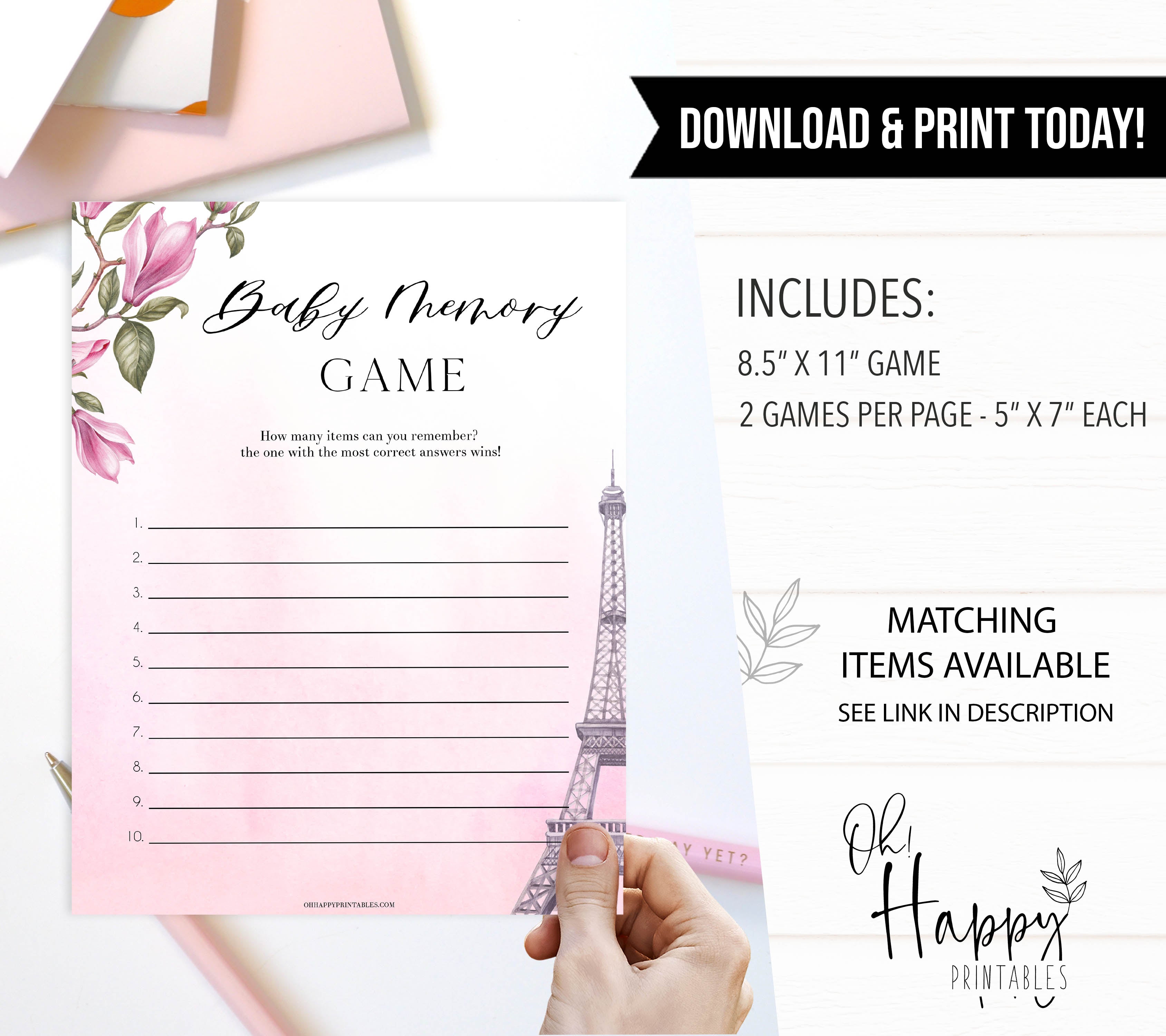baby memory game, Parisian baby shower games, printable baby shower games, Paris baby shower games, fun baby shower games