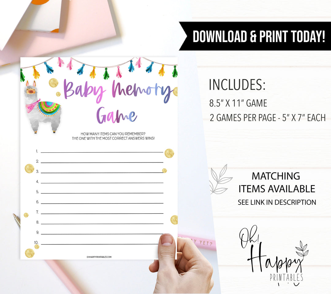 baby memory game, Printable baby shower games, llama fiesta fun baby games, baby shower games, fun baby shower ideas, top baby shower ideas, Llama fiesta shower baby shower, fiesta baby shower ideas