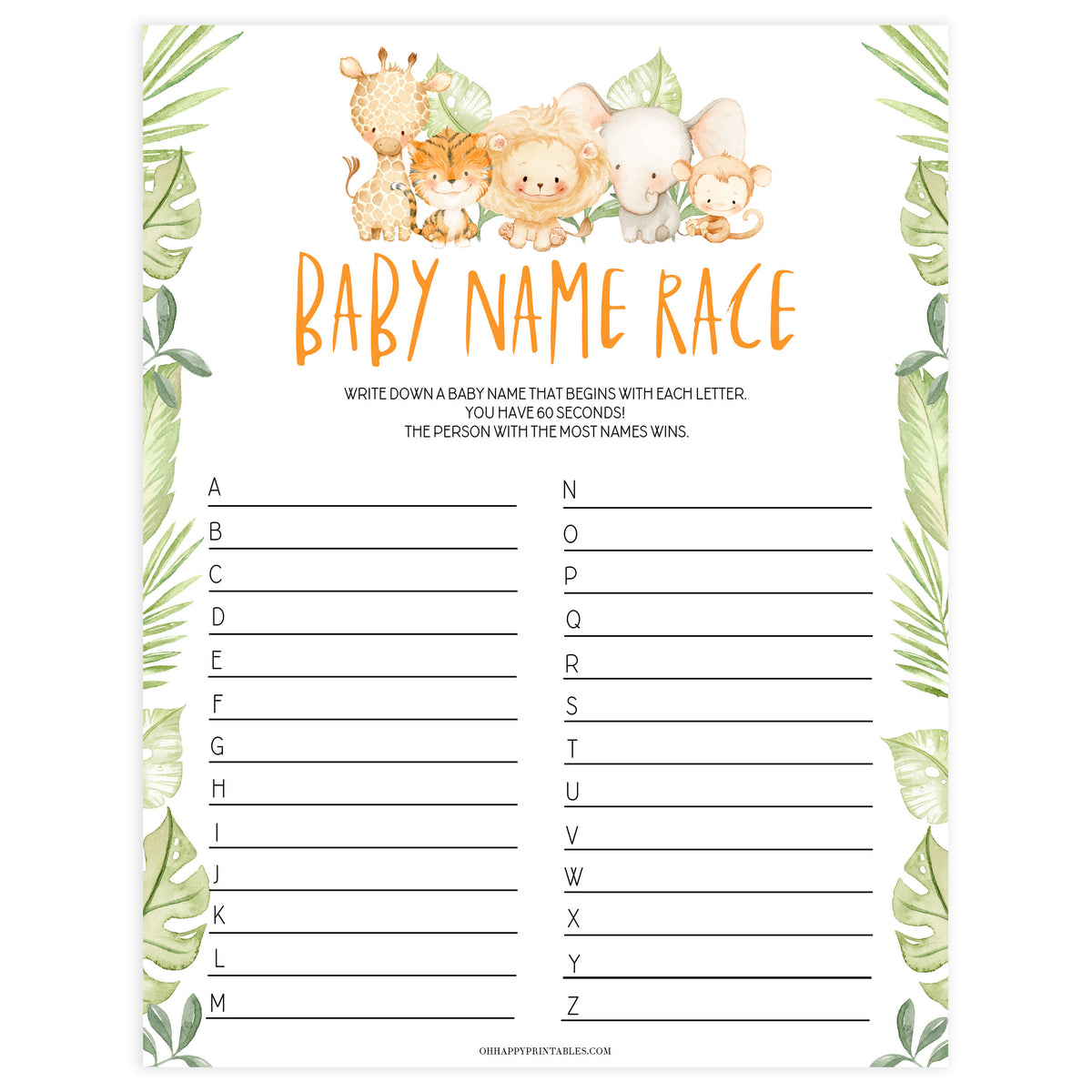 baby name race game, Printable baby shower games, safari animals baby games, baby shower games, fun baby shower ideas, top baby shower ideas, safari animals baby shower, baby shower games, fun baby shower ideas
