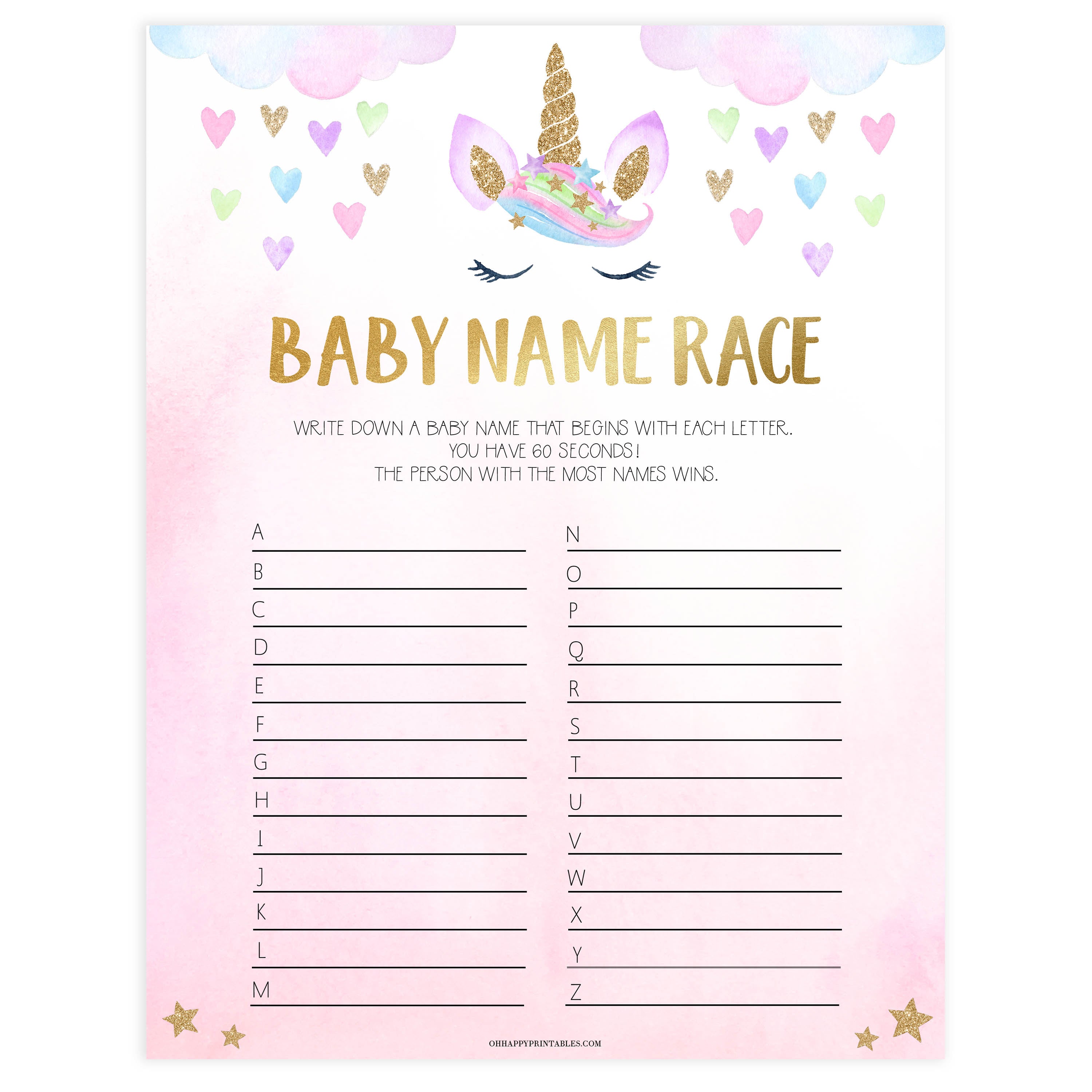 baby name race game, Printable baby shower games, unicorn baby games, baby shower games, fun baby shower ideas, top baby shower ideas, unicorn baby shower, baby shower games, fun unicorn baby shower ideas