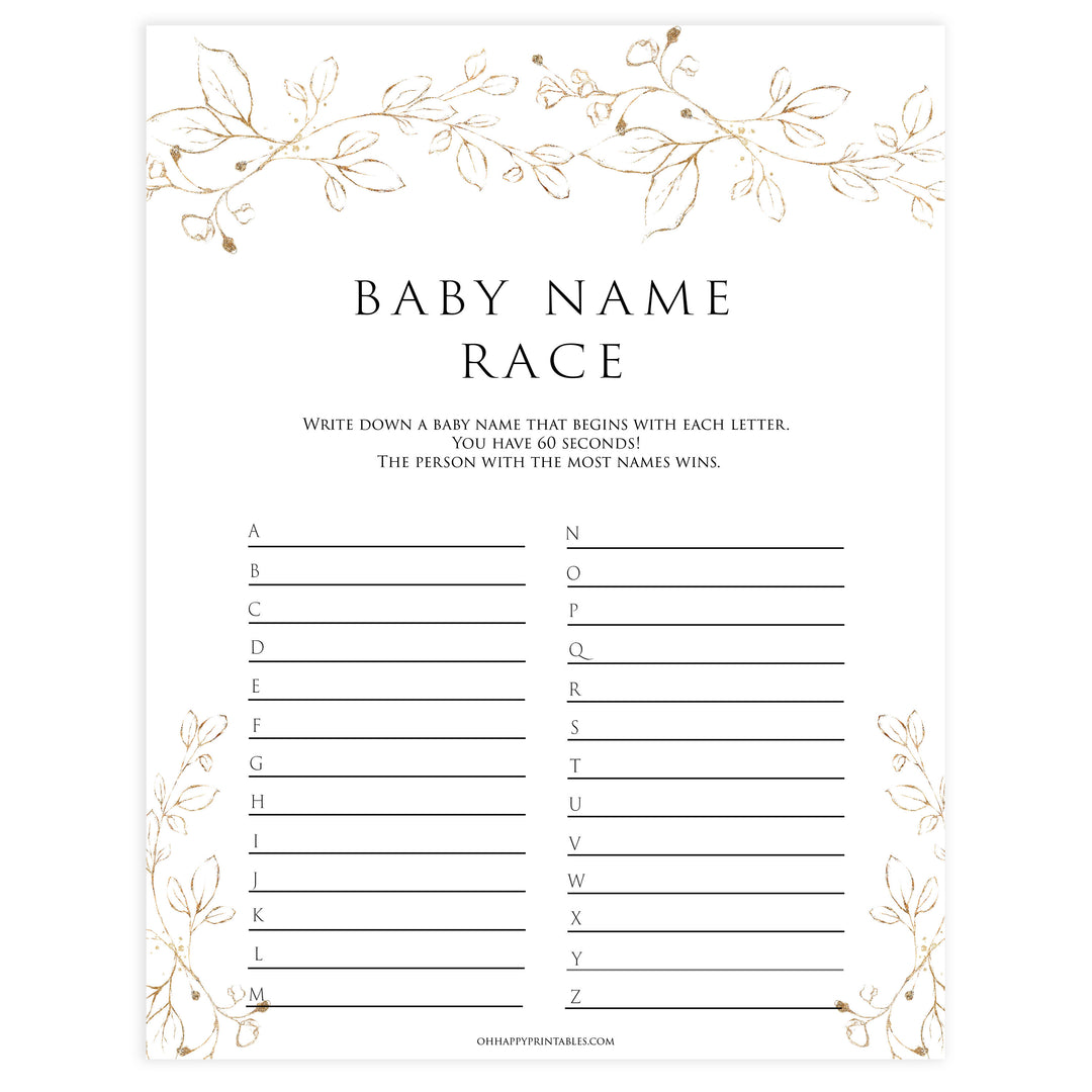 baby name race game, Printable baby shower games, gold leaf baby games, baby shower games, fun baby shower ideas, top baby shower ideas, gold leaf baby shower, baby shower games, fun gold leaf baby shower ideas