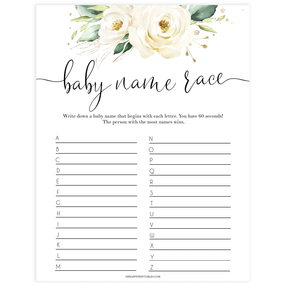baby name race game, Printable baby shower games, shite floral baby games, baby shower games, fun baby shower ideas, top baby shower ideas, floral baby shower, baby shower games, fun floral baby shower ideas