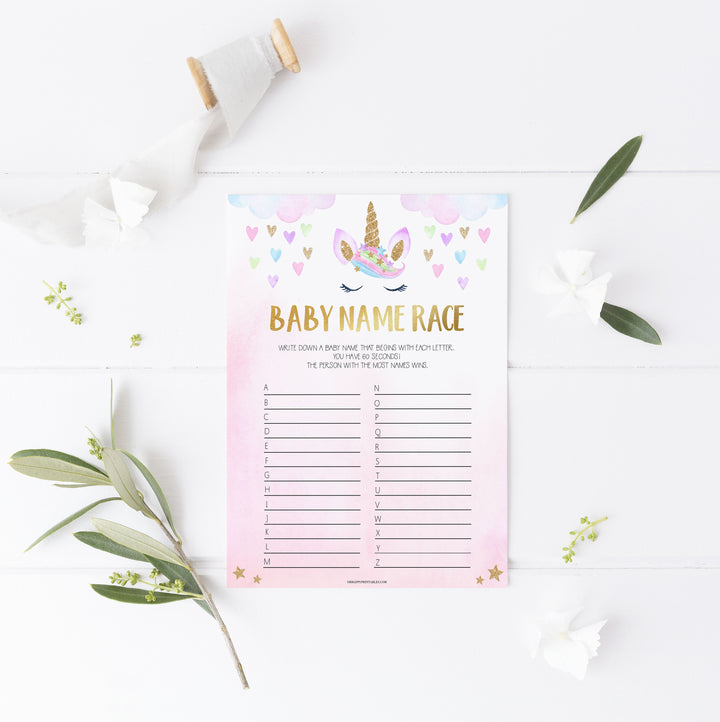 baby name race game, Printable baby shower games, unicorn baby games, baby shower games, fun baby shower ideas, top baby shower ideas, unicorn baby shower, baby shower games, fun unicorn baby shower ideas