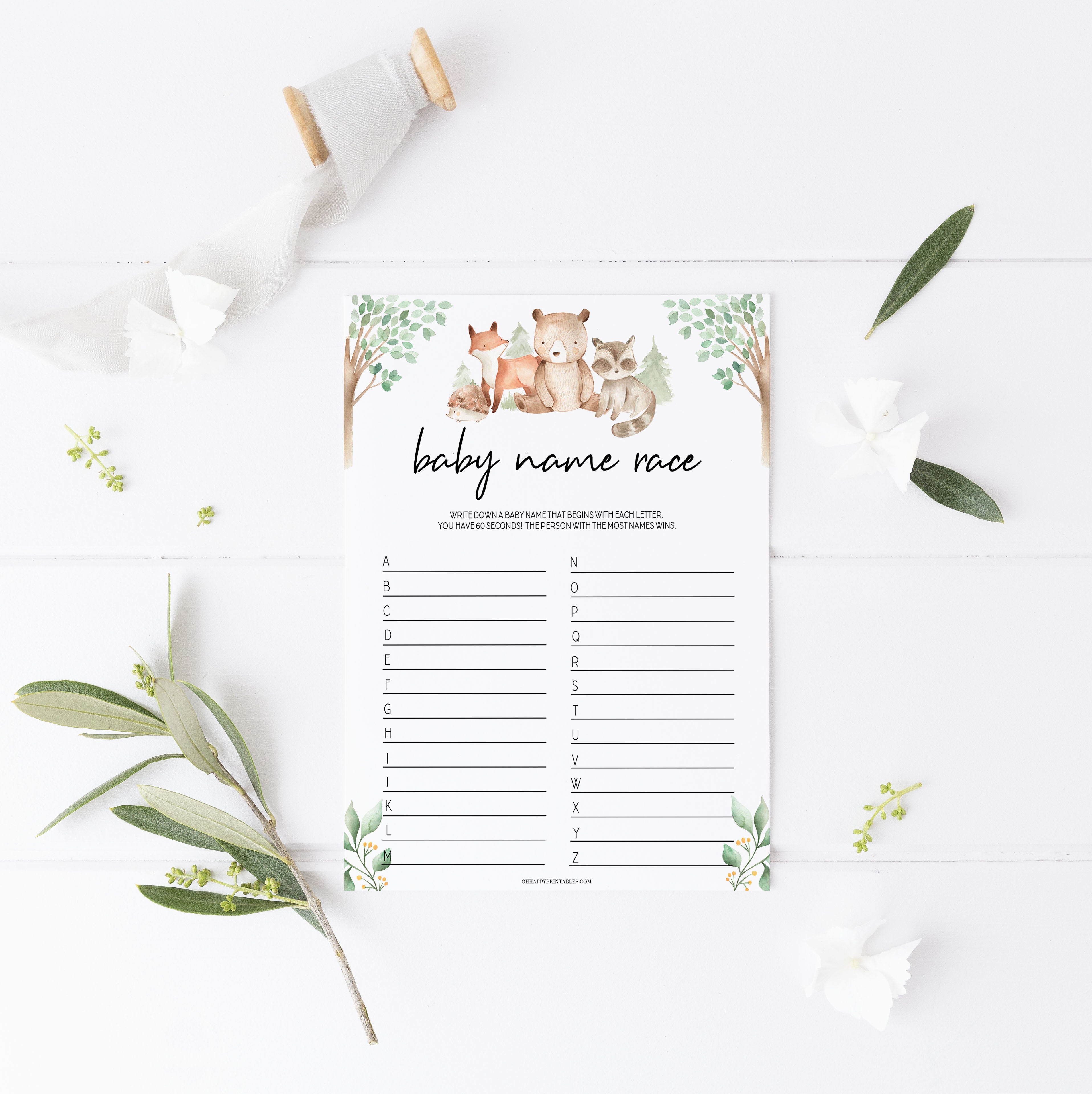 baby name race game, Printable baby shower games, woodland animals baby games, baby shower games, fun baby shower ideas, top baby shower ideas, woodland baby shower, baby shower games, fun woodland animals baby shower ideas