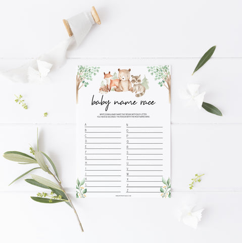 baby name race game, Printable baby shower games, woodland animals baby games, baby shower games, fun baby shower ideas, top baby shower ideas, woodland baby shower, baby shower games, fun woodland animals baby shower ideas