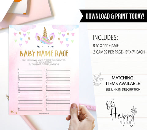 baby name race game, Printable baby shower games, unicorn baby games, baby shower games, fun baby shower ideas, top baby shower ideas, unicorn baby shower, baby shower games, fun unicorn baby shower ideas
