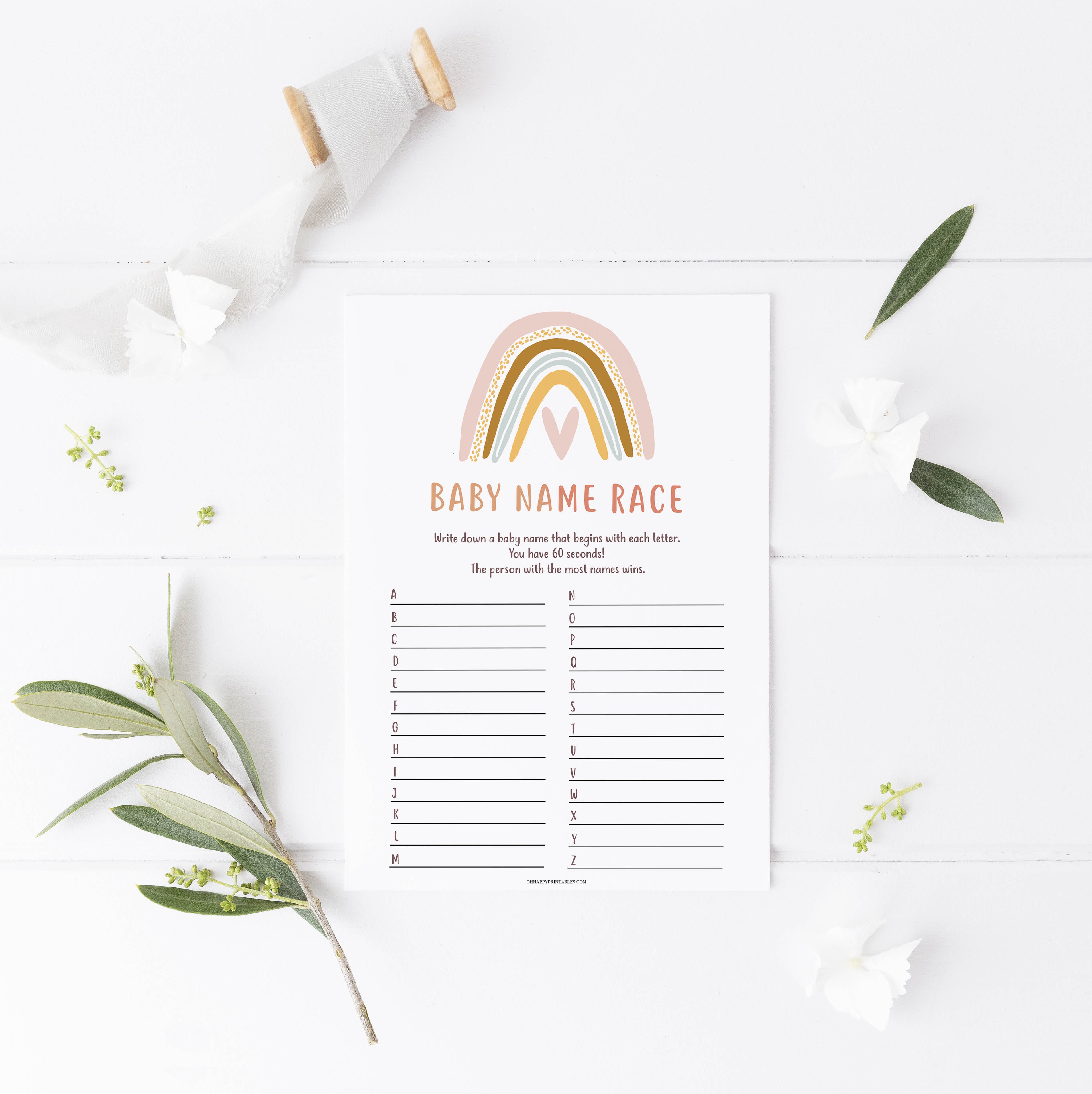 baby name race game, Printable baby shower games, boho rainbow baby games, baby shower games, fun baby shower ideas, top baby shower ideas, boho rainbow baby shower, baby shower games, fun boho rainbow baby shower ideas