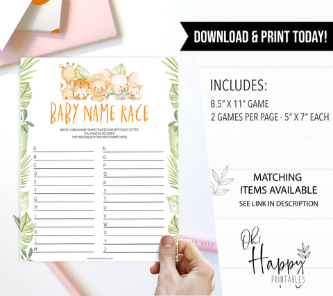 baby name race game, Printable baby shower games, safari animals baby games, baby shower games, fun baby shower ideas, top baby shower ideas, safari animals baby shower, baby shower games, fun baby shower ideas