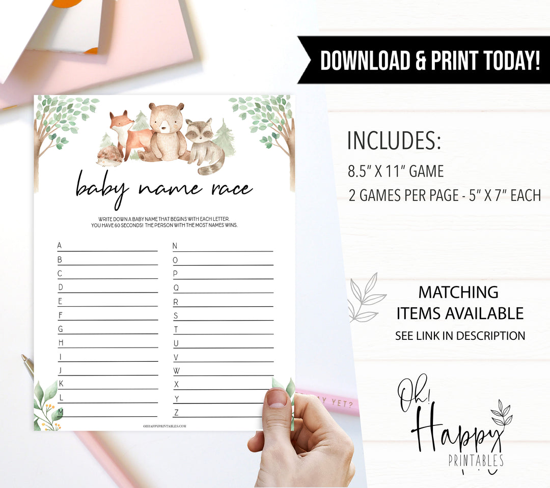 baby name race game, Printable baby shower games, woodland animals baby games, baby shower games, fun baby shower ideas, top baby shower ideas, woodland baby shower, baby shower games, fun woodland animals baby shower ideas