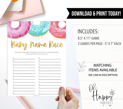 baby name race game, Printable baby shower games, donut baby games, baby shower games, fun baby shower ideas, top baby shower ideas, donut sprinkles baby shower, baby shower games, fun donut baby shower ideas