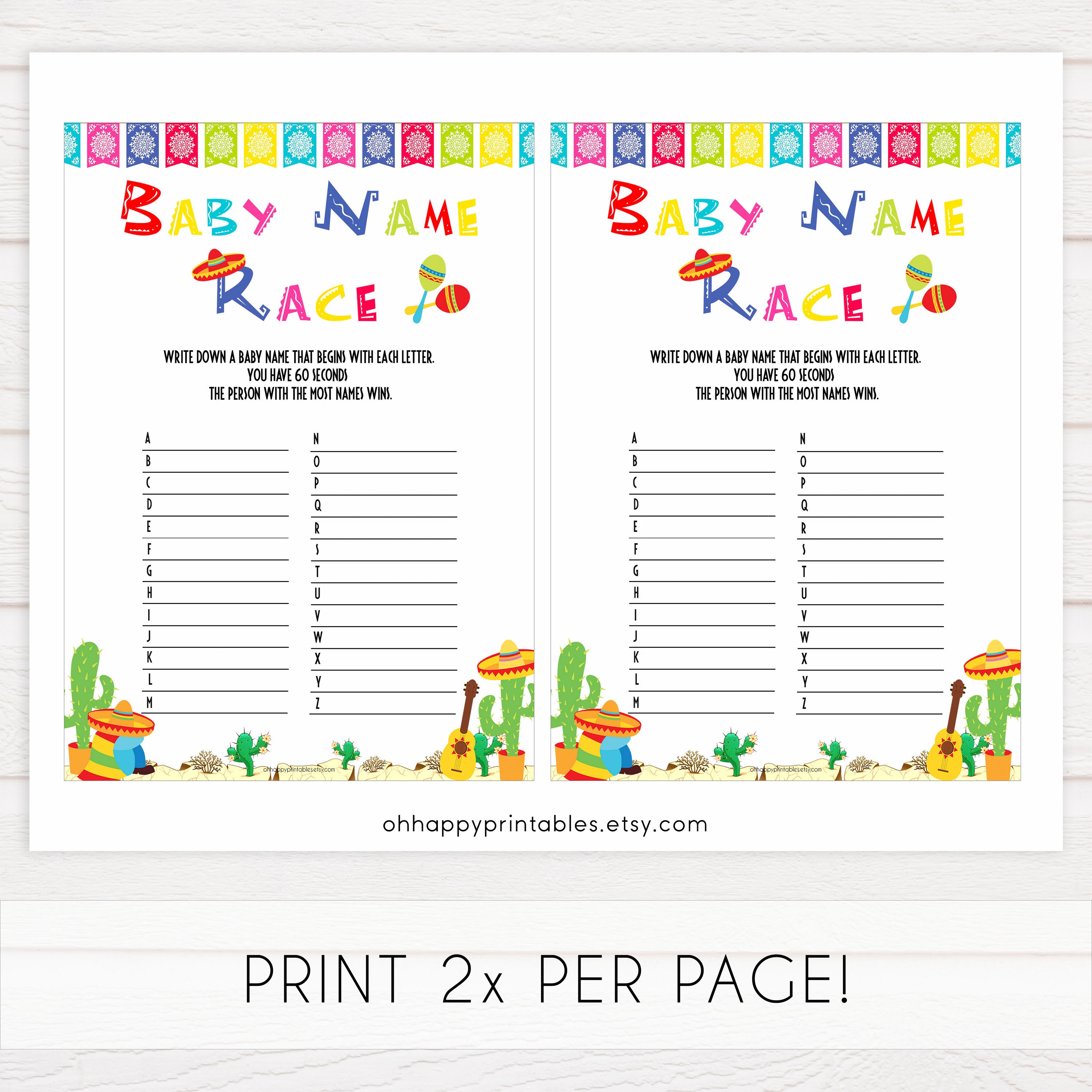 baby name race game, Printable baby shower games, Mexican fiesta fun baby games, baby shower games, fun baby shower ideas, top baby shower ideas, fiesta shower baby shower, fiesta baby shower ideas