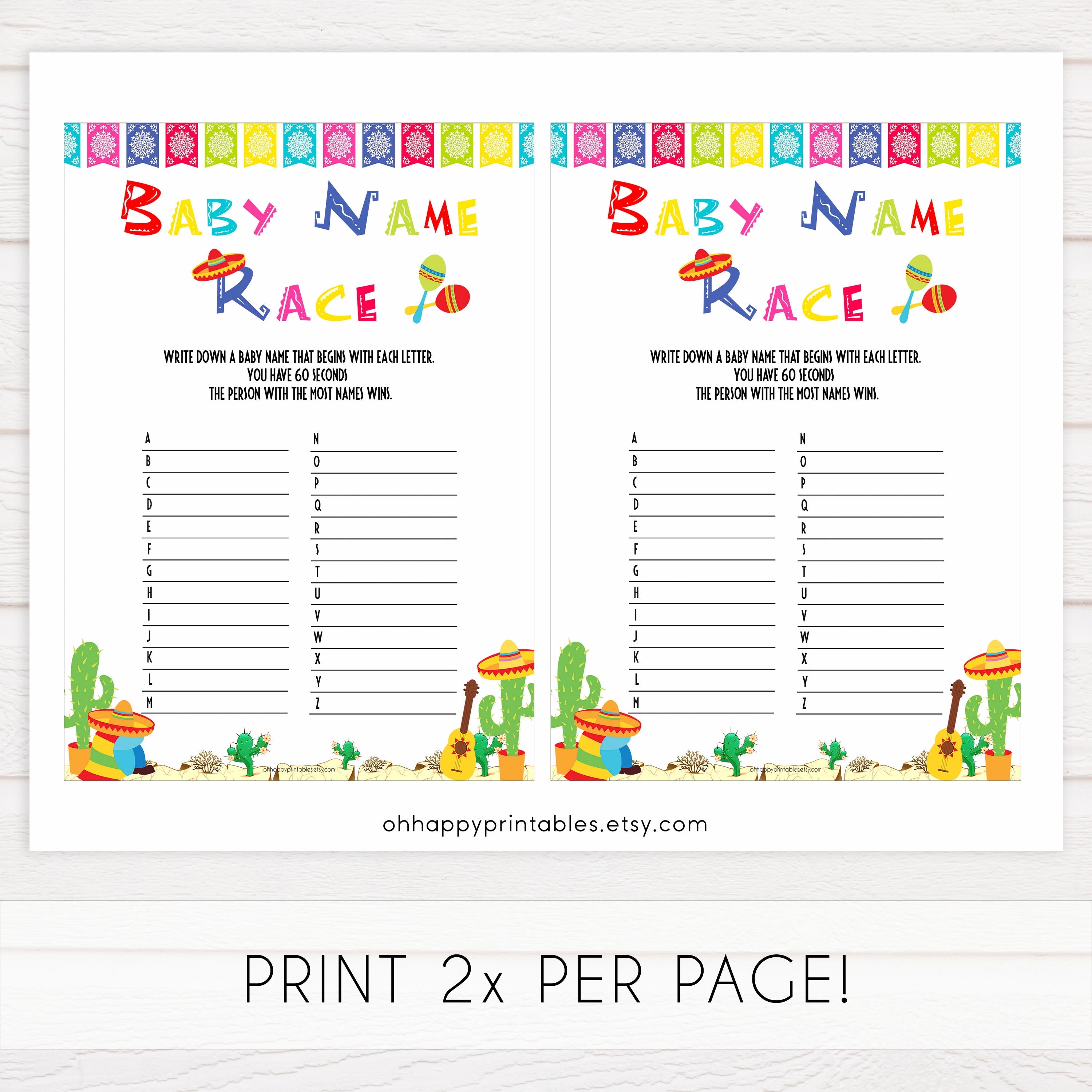 baby name race game, Printable baby shower games, Mexican fiesta fun baby games, baby shower games, fun baby shower ideas, top baby shower ideas, fiesta shower baby shower, fiesta baby shower ideas