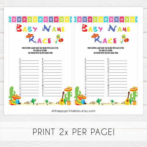 baby name race game, Printable baby shower games, Mexican fiesta fun baby games, baby shower games, fun baby shower ideas, top baby shower ideas, fiesta shower baby shower, fiesta baby shower ideas