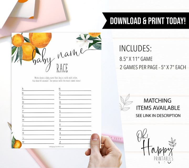 baby name race game, Printable baby shower games, little cutie baby games, baby shower games, fun baby shower ideas, top baby shower ideas, little cutie baby shower, baby shower games, fun little cutie baby shower ideas, citrus baby shower games, citrus baby shower, orange baby shower