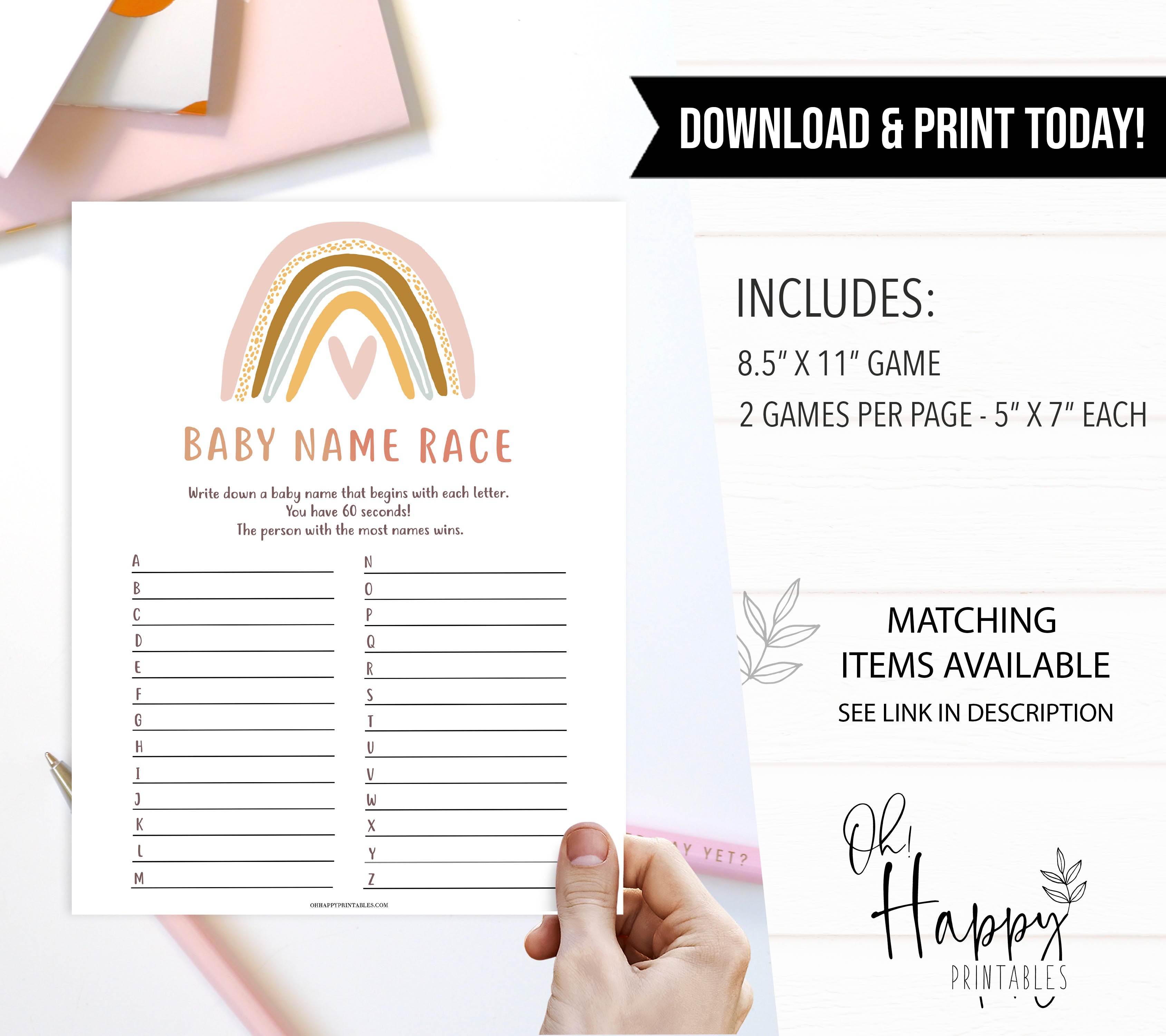 baby name race game, Printable baby shower games, boho rainbow baby games, baby shower games, fun baby shower ideas, top baby shower ideas, boho rainbow baby shower, baby shower games, fun boho rainbow baby shower ideas