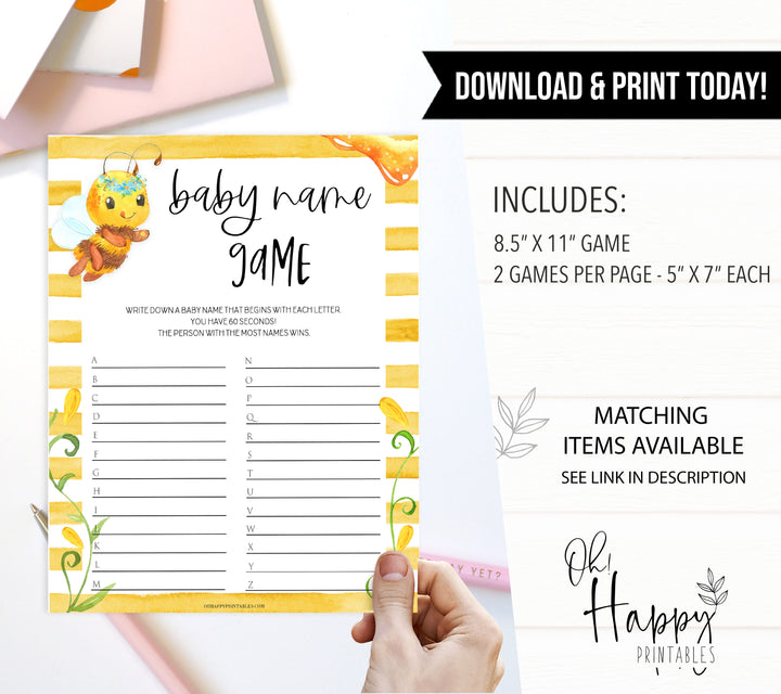 baby name race game, Printable baby shower games, mommy bee fun baby games, baby shower games, fun baby shower ideas, top baby shower ideas, mommy to bee baby shower, friends baby shower ideas