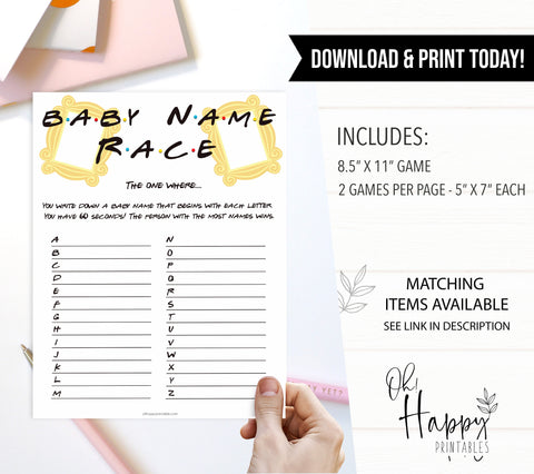 baby name race, Printable baby shower games, friends fun baby games, baby shower games, fun baby shower ideas, top baby shower ideas, friends baby shower, friends baby shower ideas