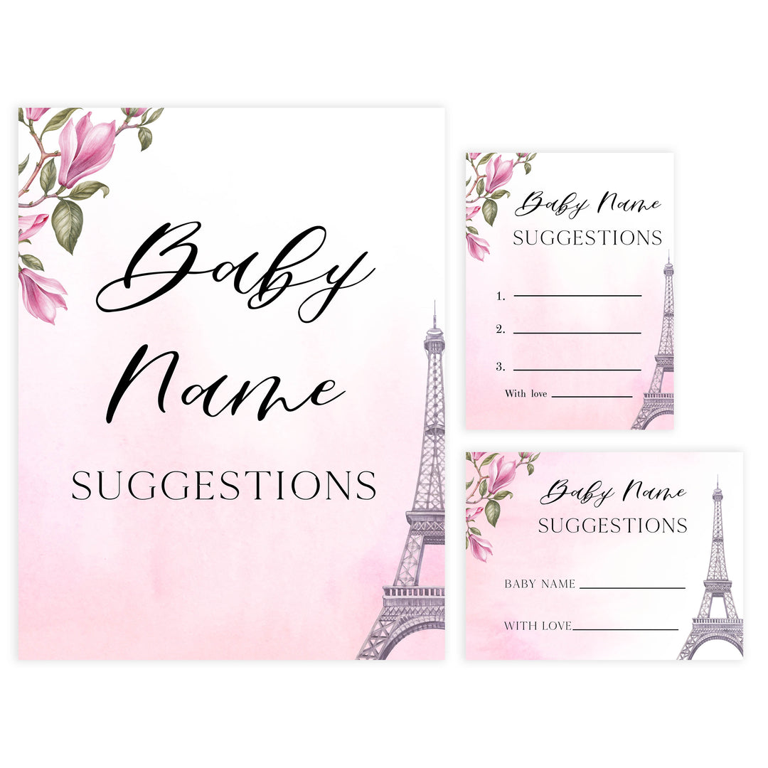 baby name suggestions, Parisian baby shower games, printable baby shower games, Paris baby shower games, fun baby shower games