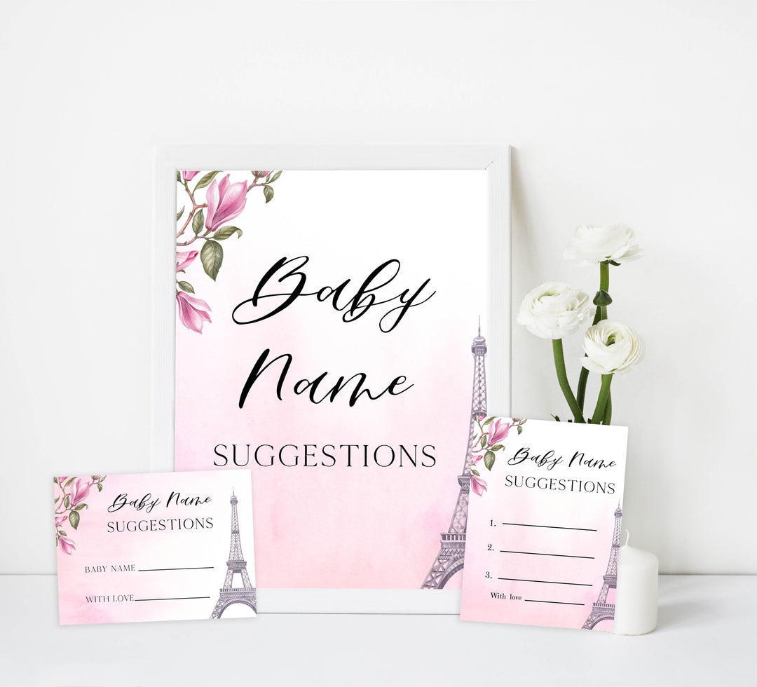 baby name suggestions, Parisian baby shower games, printable baby shower games, Paris baby shower games, fun baby shower games