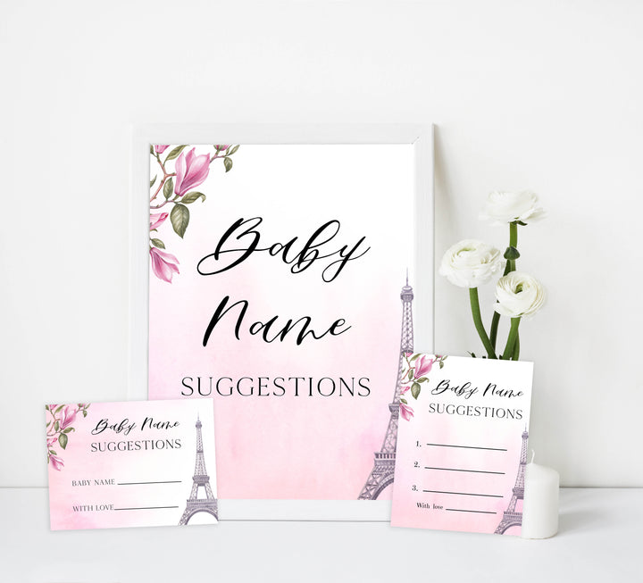 baby name suggestions, Parisian baby shower games, printable baby shower games, Paris baby shower games, fun baby shower games