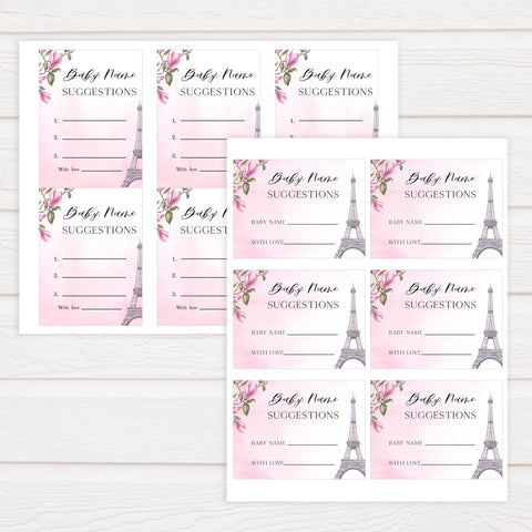 baby name suggestions, Parisian baby shower games, printable baby shower games, Paris baby shower games, fun baby shower games