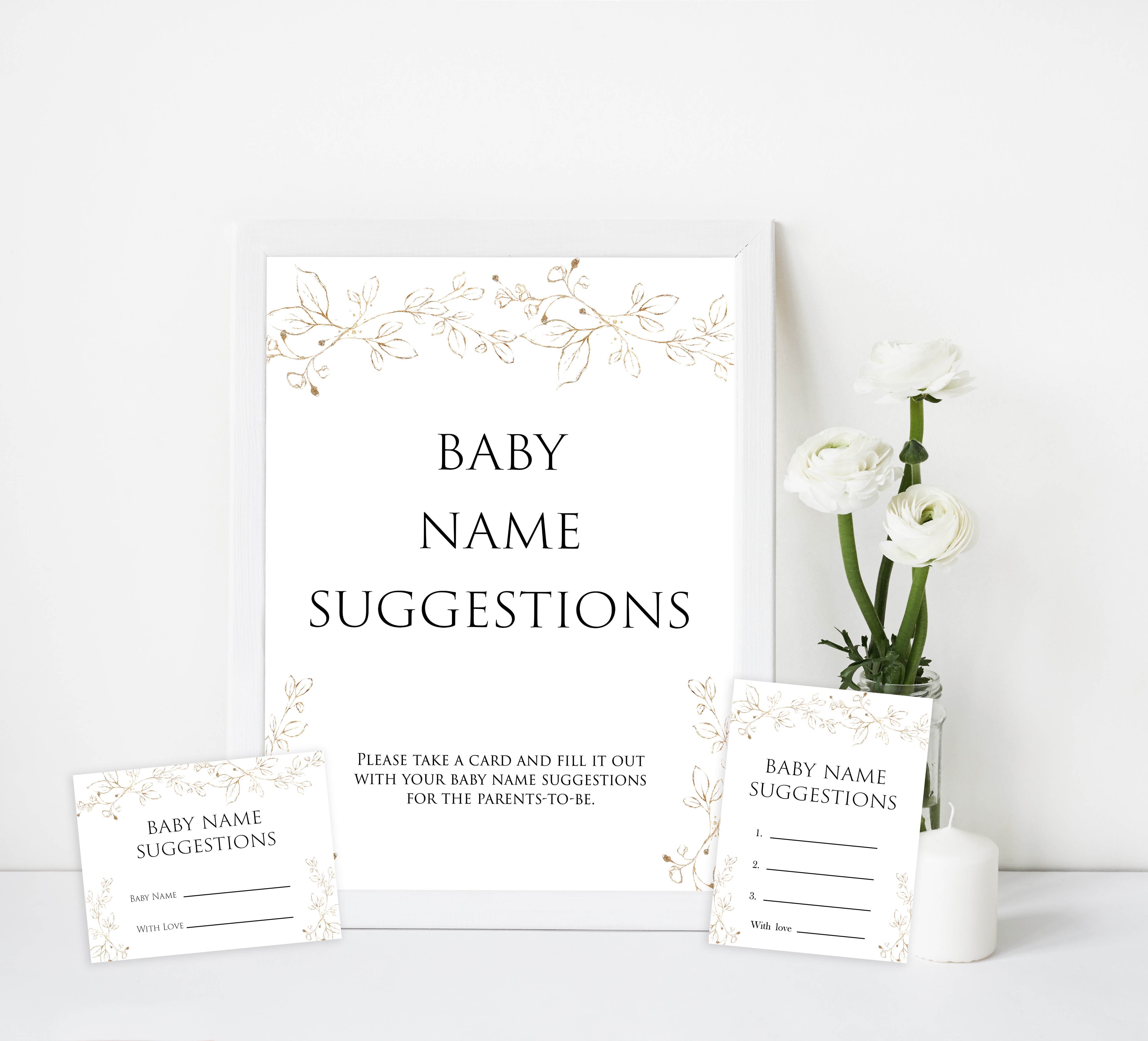 baby name suggestions game, Printable baby shower games, gold leaf baby games, baby shower games, fun baby shower ideas, top baby shower ideas, gold leaf baby shower, baby shower games, fun gold leaf baby shower ideas