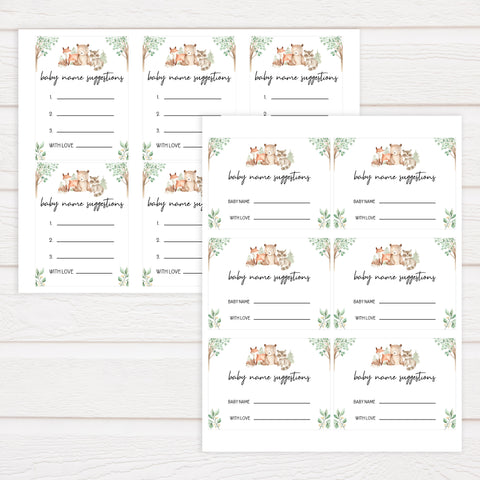 baby name suggestions game, Printable baby shower games, woodland animals baby games, baby shower games, fun baby shower ideas, top baby shower ideas, woodland baby shower, baby shower games, fun woodland animals baby shower ideas
